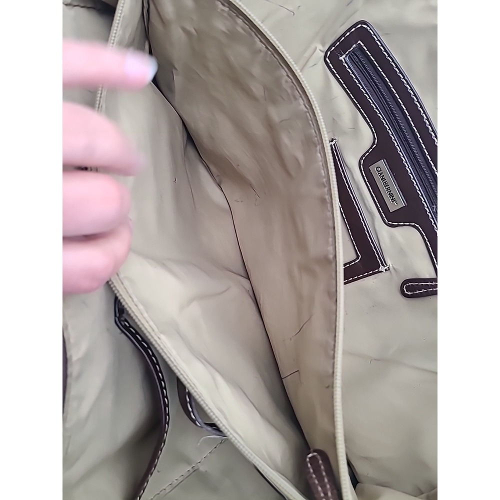 Giani Bernini Genuine Leather Portfolio Business Tote Brown Multi Pockets Zipper - Picture 8 of 16